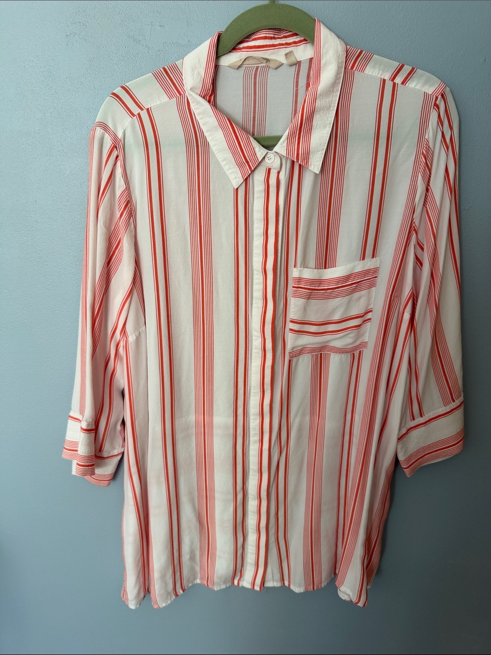 1x Oversized Women's Soft Surroundings Orange Striped Button-Up Shirt